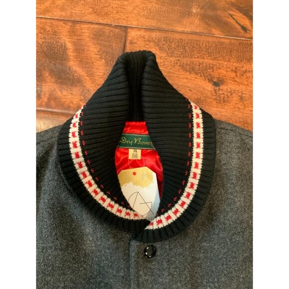 Dry Bones Gray Wool Varsity Jacket w/ Black Leather Sleeves, Size M - Picture 3 of 11